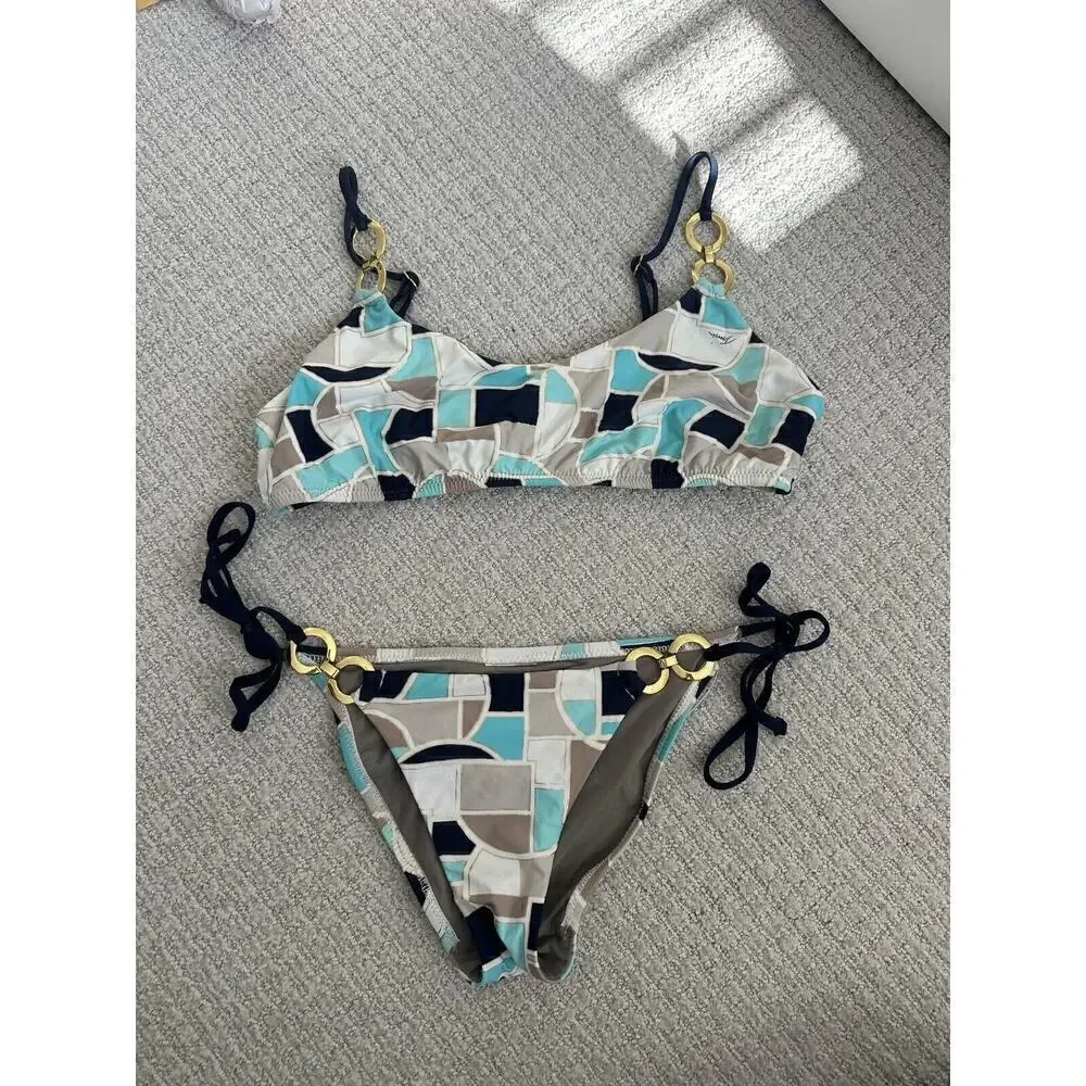 Trina Turk Disco Deco Ring Bralette Top & Tie Bottom Swimsuit Bikini Set